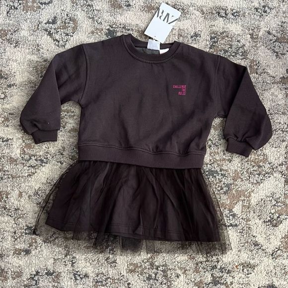 ZARA Kids | Charcoal | COMBINATION TULLE DRESS - Picture 4 of 6